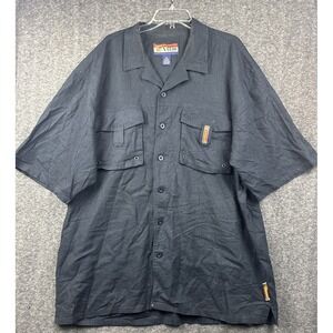 Veezo Mens 3XL Button Front Linen Blend Utility Shirt Short Sleeve Workwear